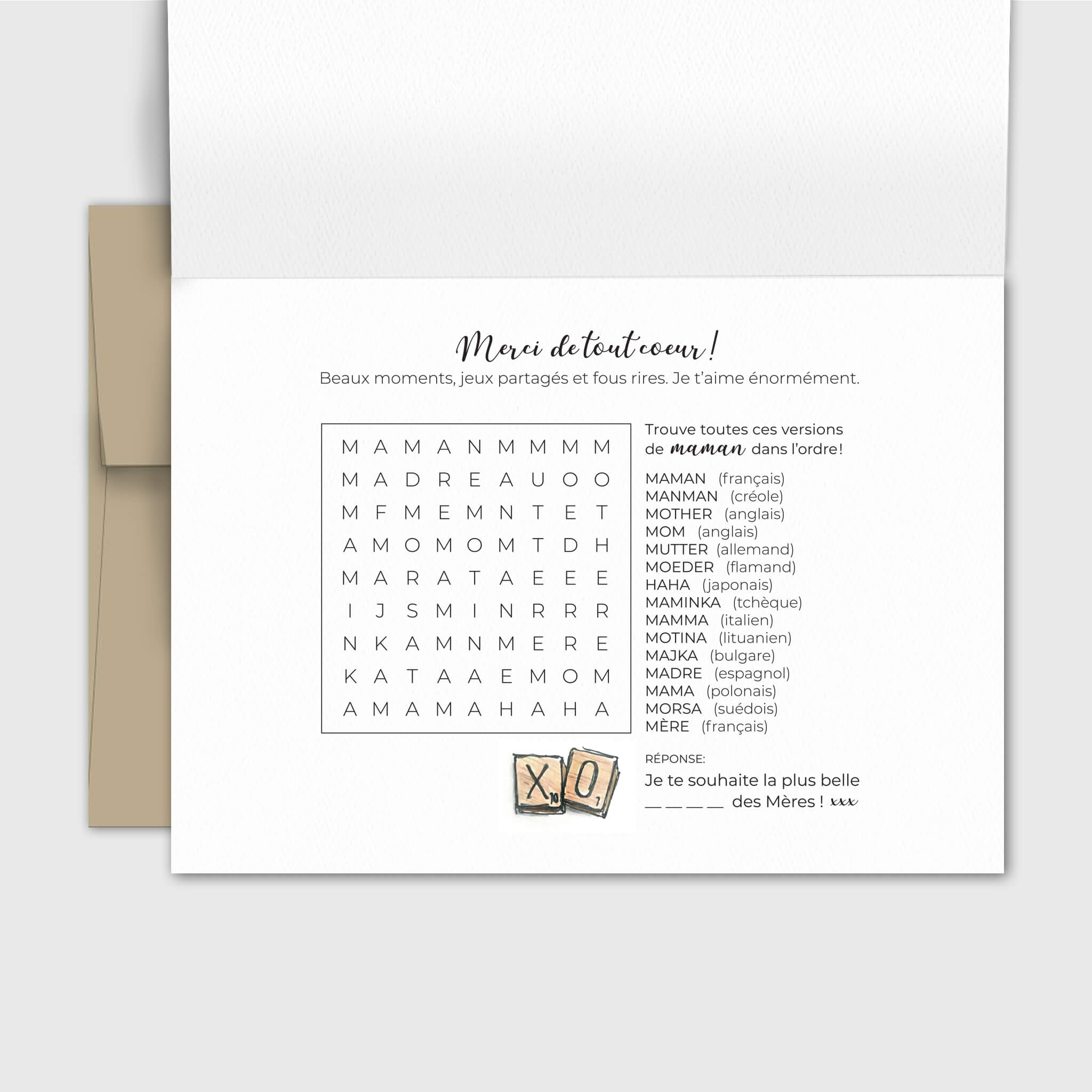 Carte de souhait fêtes des mères - scrabble - Fetes Grenadine